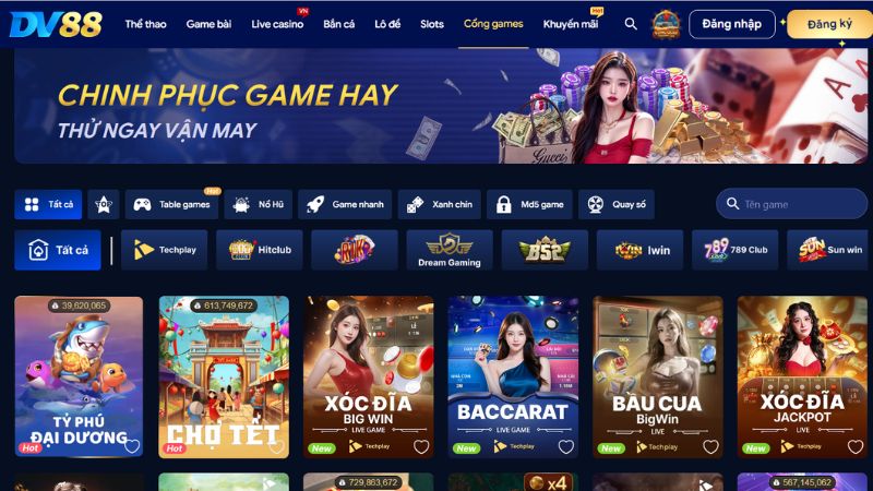 Kho trò chơi khủng tại DV88