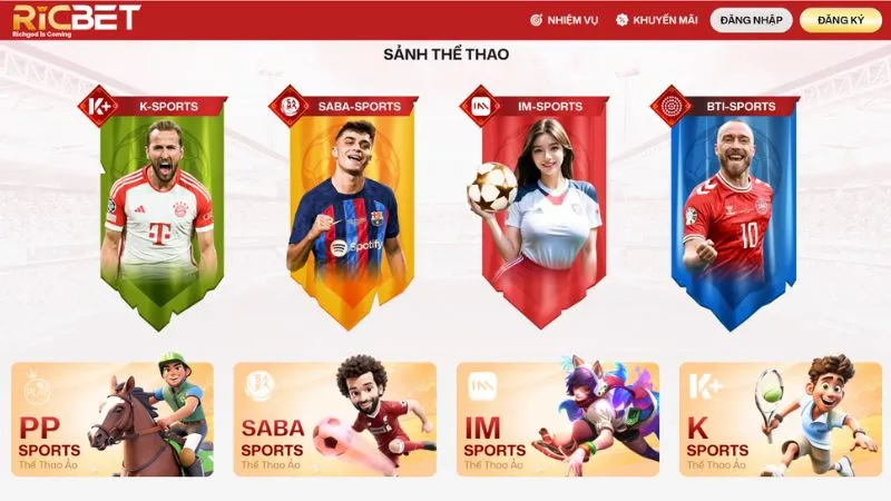 Thể thao tại nhà cái gồm nhiều sảnh như K+ Sports, Saba Sports, IM Sports và BTi-Sports