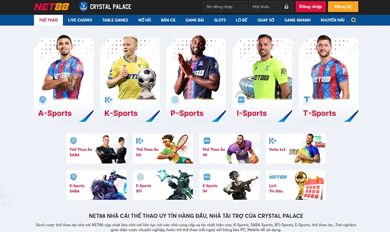 A-Sports NET88 hiển thị kèo SEA Games theo từng môn đấu