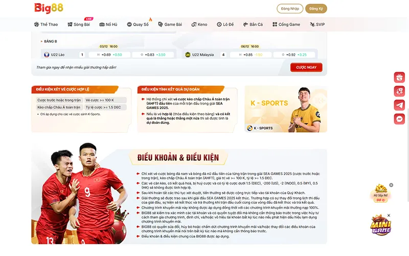 Điều kiện tham gia Thiên Tài Dự Đoán BIG88 tại SEA Games 33